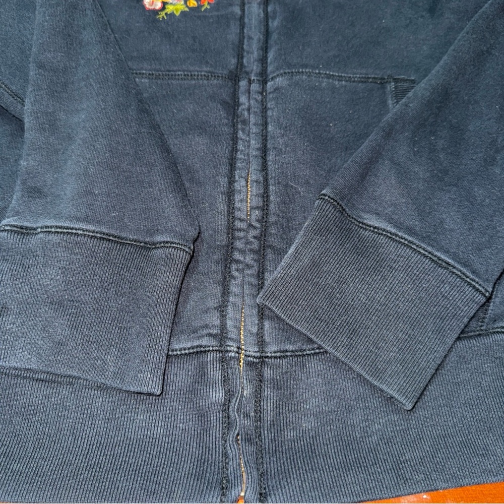 Vintage Lucky Brand Hoodie Women’s Large Black Embroidered Peace Sign Zip Up Y2k - Picture 9 of 9